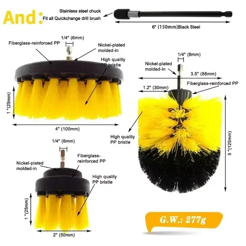 Détail des brosses en nylon du kit de nettoyage