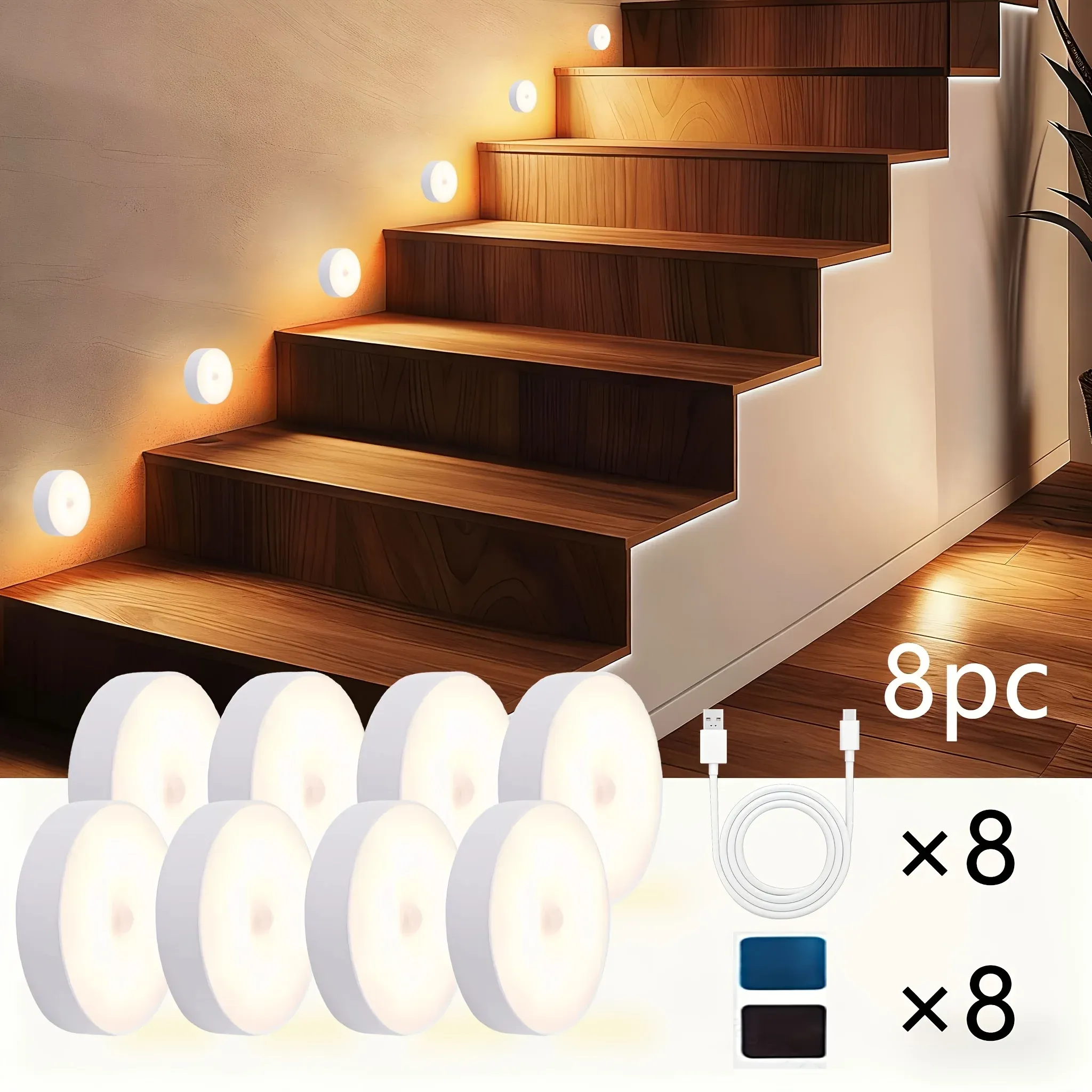 Lampe LED avec détecteur de mouvement rechargeable par USB, idéale pour armoire, garde-robe et escalier, sans fil, lot de 1 à 8 pièces 7