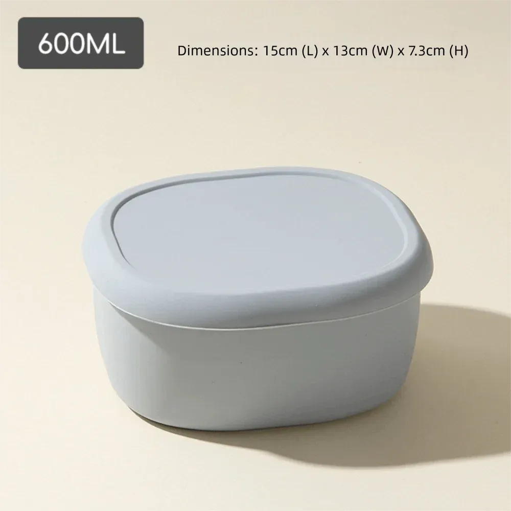 Boîte à repas en silicone de qualité alimentaire avec couvercle, récipient hermétique sans BPA, 200/300/600 ml, passe au micro-ondes, idéale pour les pique-niques 7