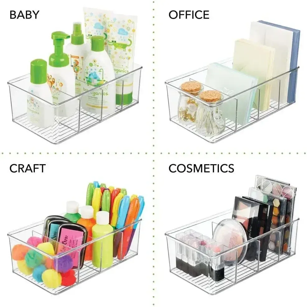 Bac organisateur de réfrigérateur en plastique transparent, rangement alimentaire avec séparateur pour réfrigérateur, congélateur et garde-manger 4