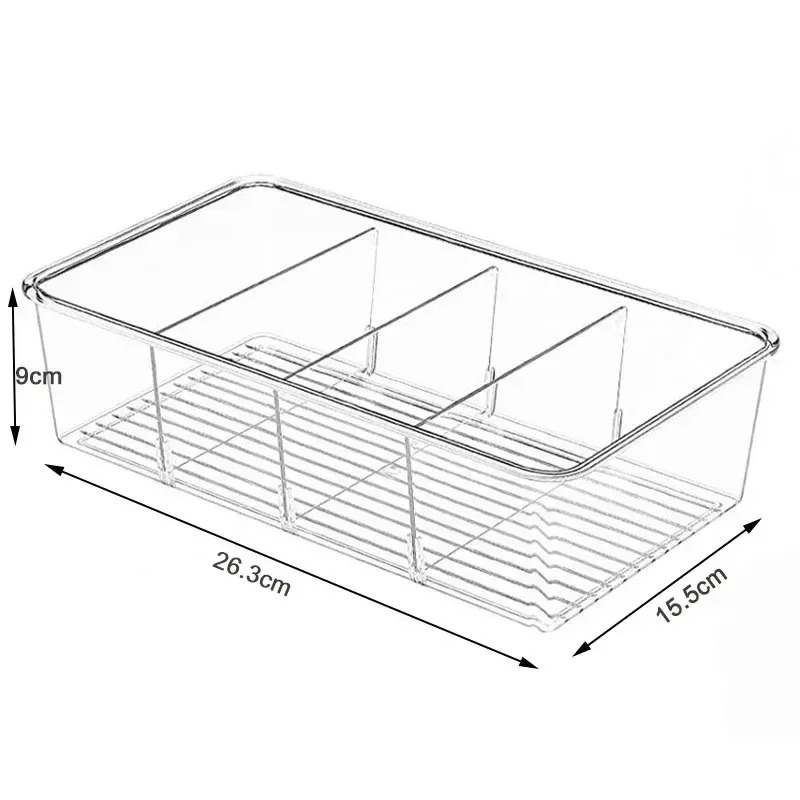 Bac organisateur de réfrigérateur en plastique transparent, rangement alimentaire avec séparateur pour réfrigérateur, congélateur et garde-manger 6