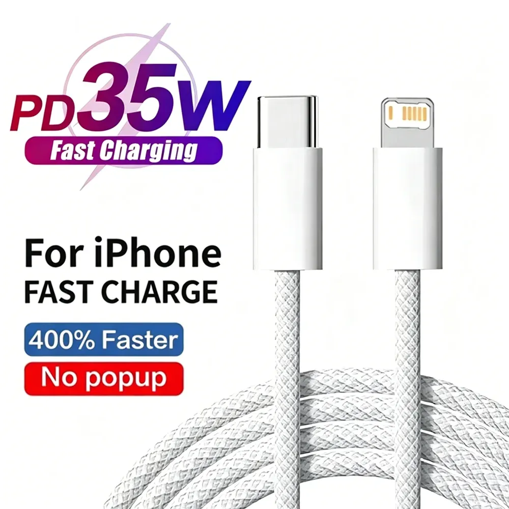 Câble tressé USB-C à charge rapide PD 35W, lot de 3, compatible iPhone 8 à 14 Pro Max, X, XR et XS 2