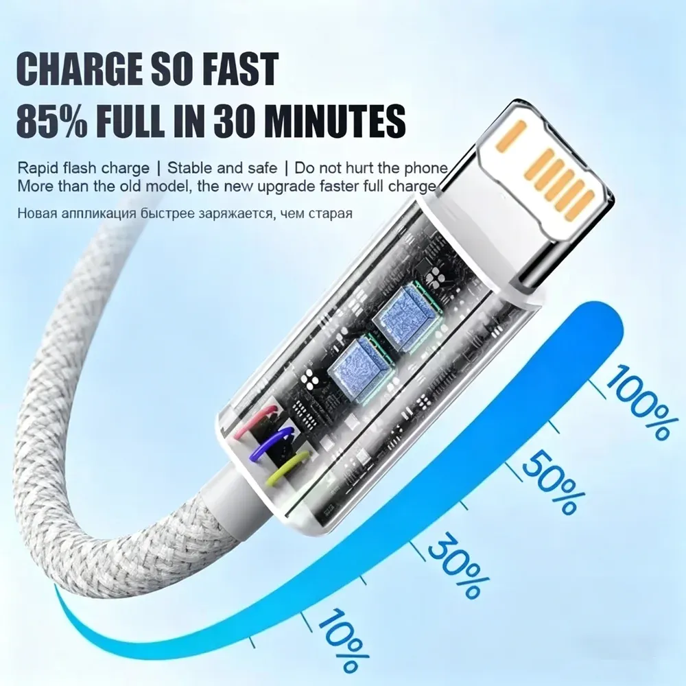 Câble tressé USB-C à charge rapide PD 35W, lot de 3, compatible iPhone 8 à 14 Pro Max, X, XR et XS 3