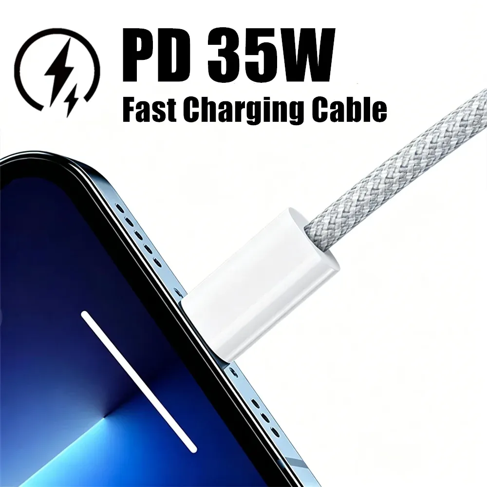 Câble tressé USB-C à charge rapide PD 35W, lot de 3, compatible iPhone 8 à 14 Pro Max, X, XR et XS 4
