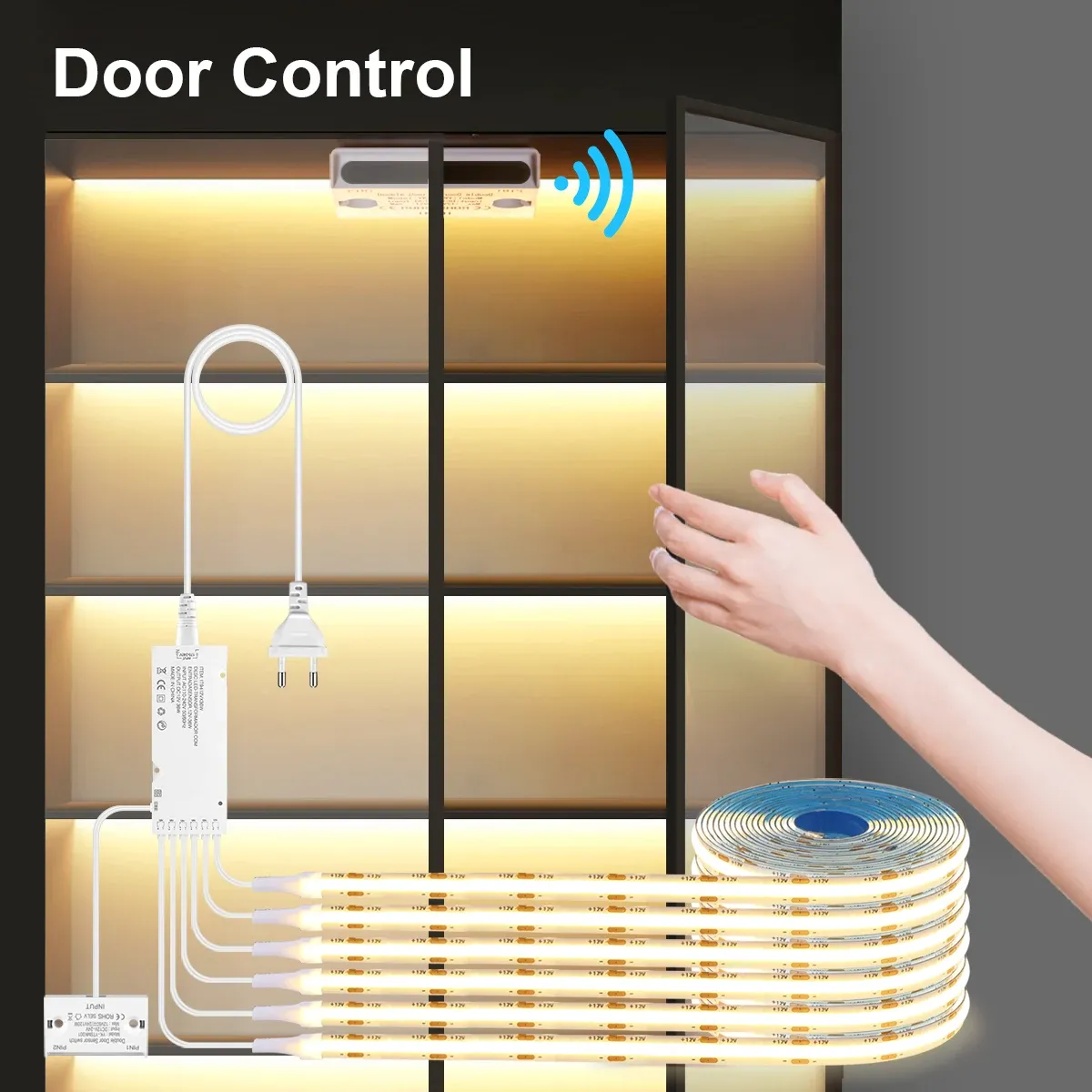 1/2/3/4/5/6 pièces – Bande LED COB avec capteur de porte infrarouge pour armoire de cuisine et placard, kit de bricolage avec contrôleur de proximité