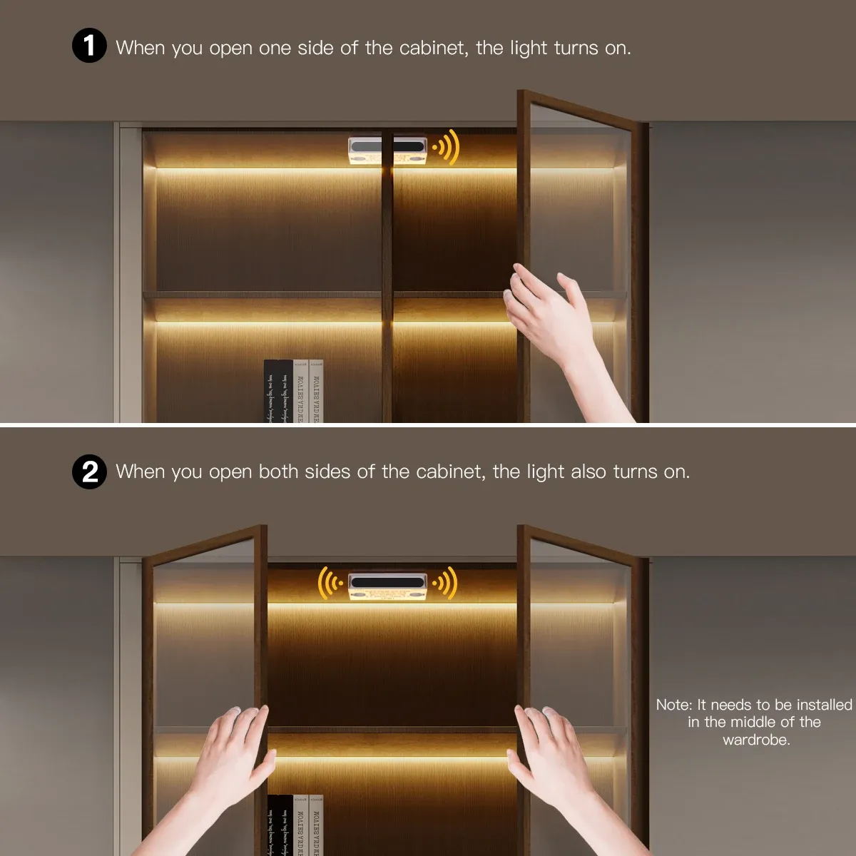1/2/3/4/5/6 pièces – Bande LED COB avec capteur de porte infrarouge pour armoire de cuisine et placard, kit de bricolage avec contrôleur de proximité 2