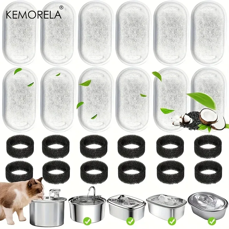 Filtres éponge à charbon actif pour fontaine à eau en acier inoxydable pour chat, lot de 12 ou 15 pièces
