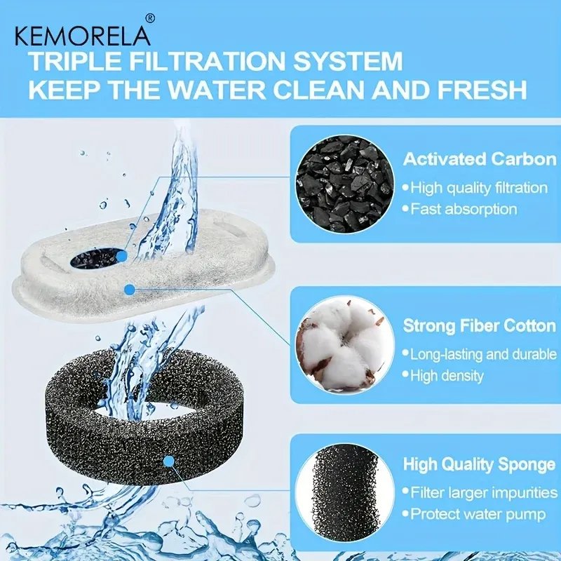 Filtres éponge à charbon actif pour fontaine à eau en acier inoxydable pour chat, lot de 12 ou 15 pièces 3