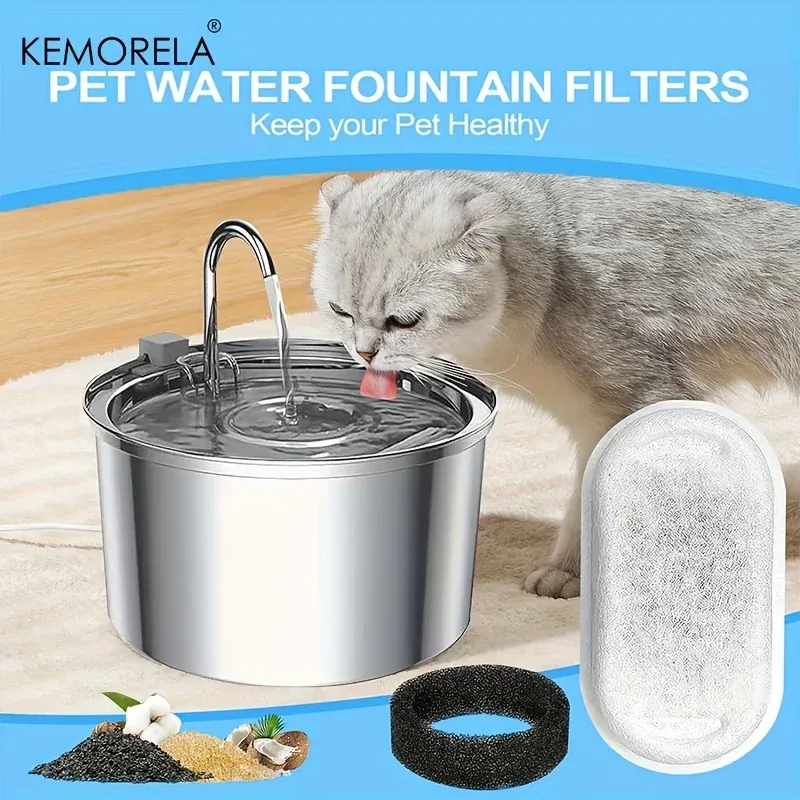 Filtres éponge à charbon actif pour fontaine à eau en acier inoxydable pour chat, lot de 12 ou 15 pièces 2