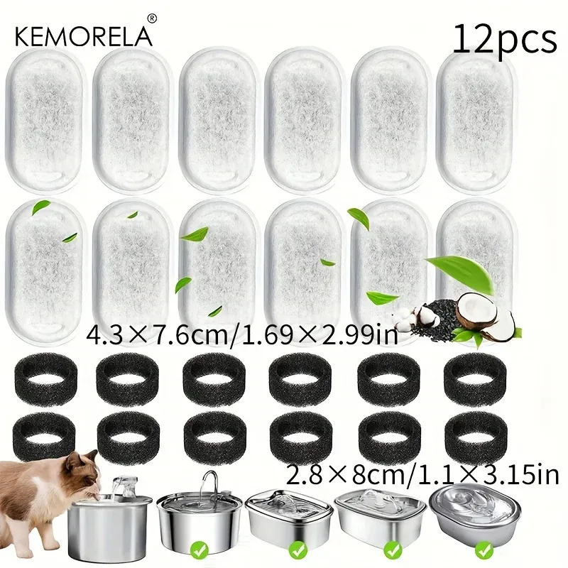 Filtres éponge à charbon actif pour fontaine à eau en acier inoxydable pour chat, lot de 12 ou 15 pièces 8