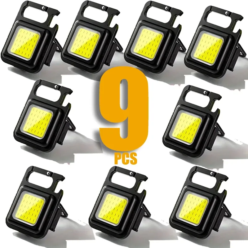 Porte-clés lampe de poche LED COB rechargeable USB, lampe de camping portable multifonction avec pince de poche