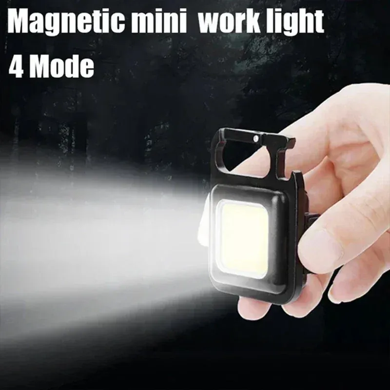 Porte-clés lampe de poche LED COB rechargeable USB, lampe de camping portable multifonction avec pince de poche 3