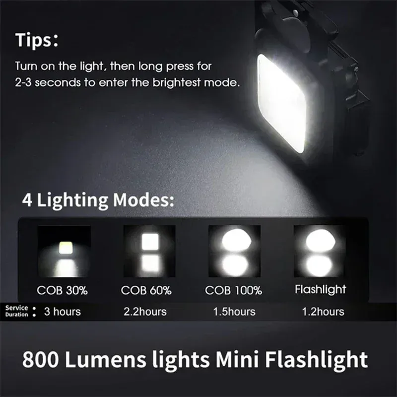 Porte-clés lampe de poche LED COB rechargeable USB, lampe de camping portable multifonction avec pince de poche 2
