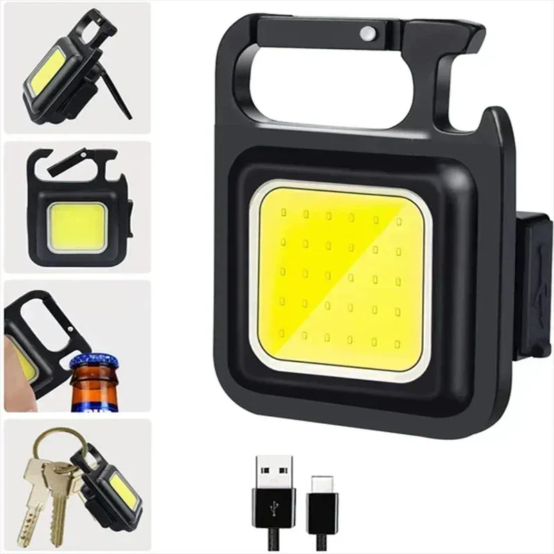 Porte-clés lampe de poche LED COB rechargeable USB, lampe de camping portable multifonction avec pince de poche 6