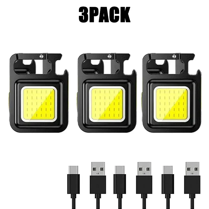 Porte-clés lampe de poche LED COB rechargeable USB, lampe de camping portable multifonction avec pince de poche 7