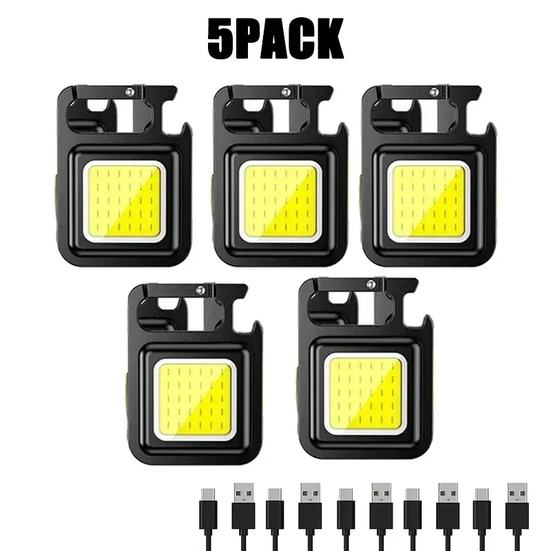 Porte-clés lampe de poche LED COB rechargeable USB, lampe de camping portable multifonction avec pince de poche 8