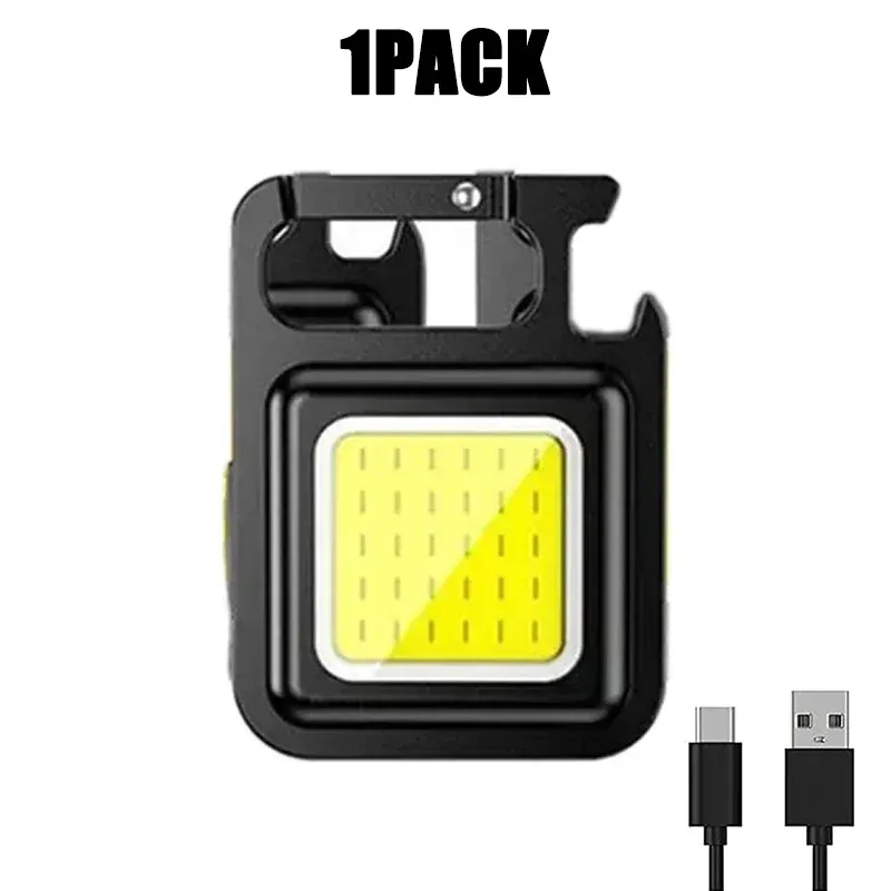 Porte-clés lampe de poche LED COB rechargeable USB, lampe de camping portable multifonction avec pince de poche 12