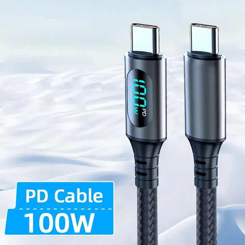 Câble de charge ultra-rapide 6A 120W USB-A vers USB-C en nylon, avec affichage numérique LED, compatible Xiaomi, Redmi et Samsung 8