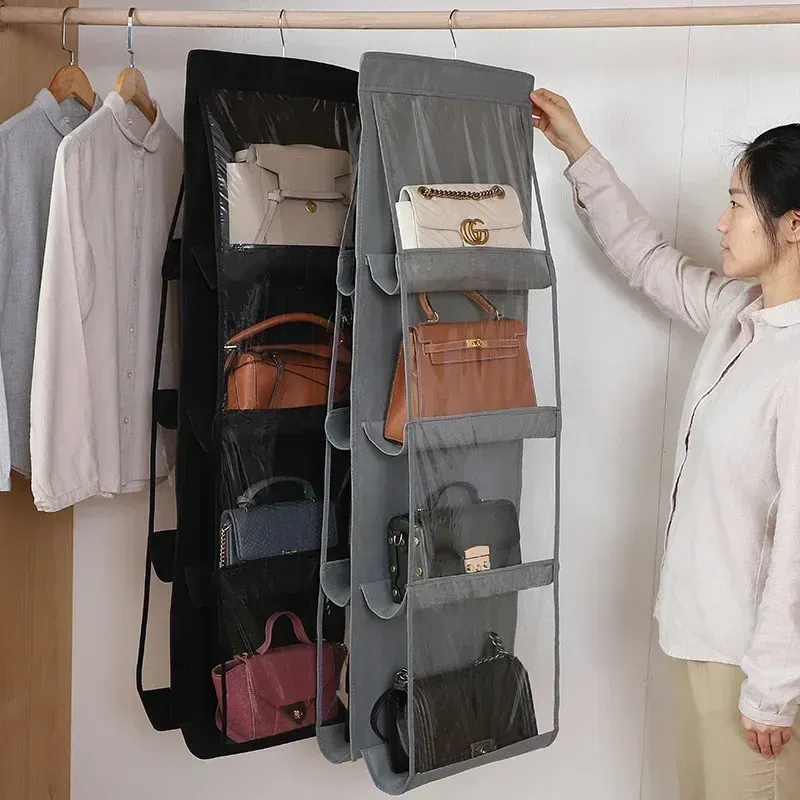 Sac de rangement pour sacs à main, organisateur de placard anti-poussière avec 6 à 8 poches suspendues 3