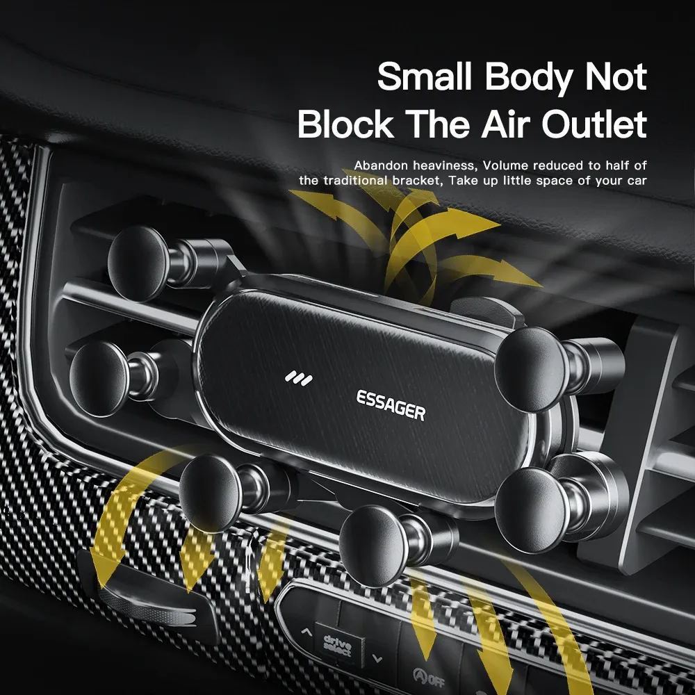 Support de téléphone de voiture par gravité Essager, pince de ventilation, support de téléphone portable pour voiture, compatible GPS avec iPhone 14, 13, 12 Pro et Xiaomi 4
