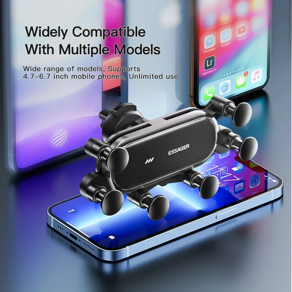 Support de téléphone de voiture par gravité Essager, pince de ventilation, support de téléphone portable pour voiture, compatible GPS avec iPhone 14, 13, 12 Pro et Xiaomi 6