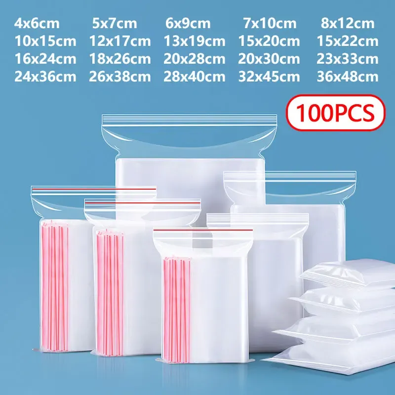 Lot de 100 petits sacs en plastique transparents refermables pour le stockage des aliments - Image 1