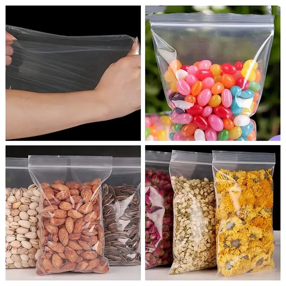 Lot de 100 petits sacs en plastique transparents refermables pour le stockage des aliments 4