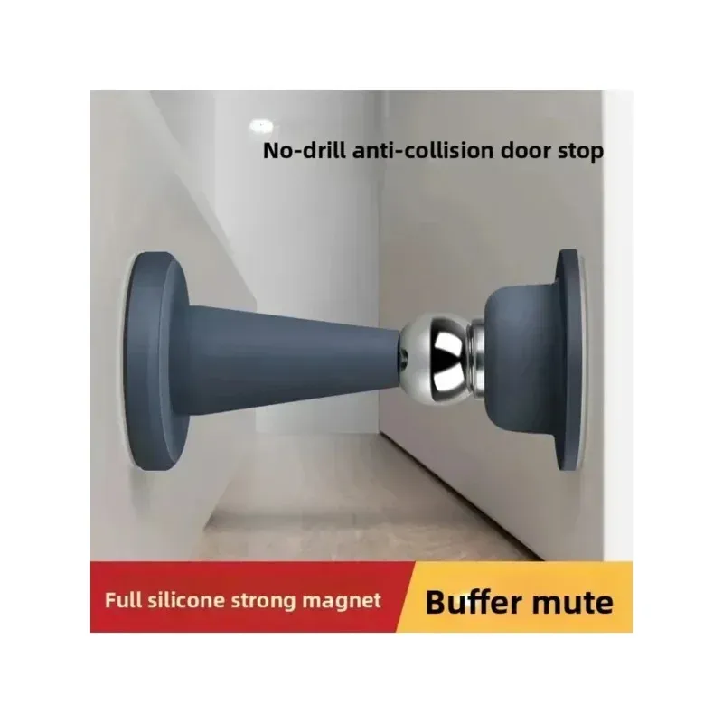 Butée de porte sans perçage pour chambre, protection murale fixe, anti-collision, butée de sol en silicone à forte adhérence pour la maison 2