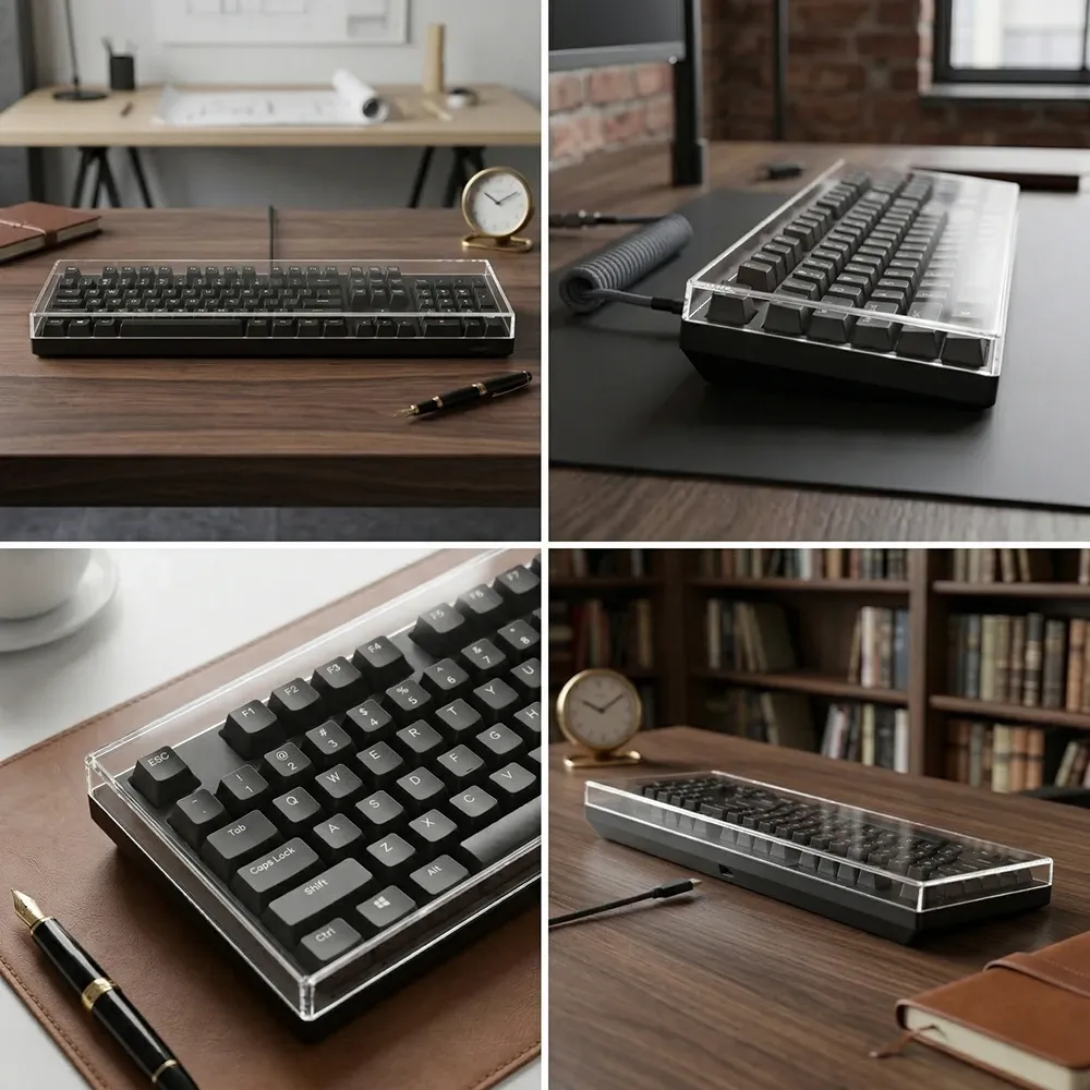 Housse anti-poussière transparente en acrylique pour clavier mécanique, compatible claviers 60, 96, 98 et 104/108 touches 3