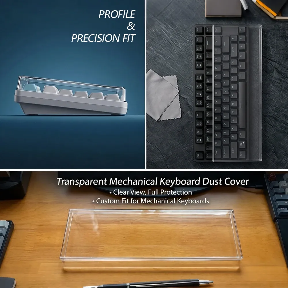 Housse anti-poussière transparente en acrylique pour clavier mécanique, compatible claviers 60, 96, 98 et 104/108 touches 2