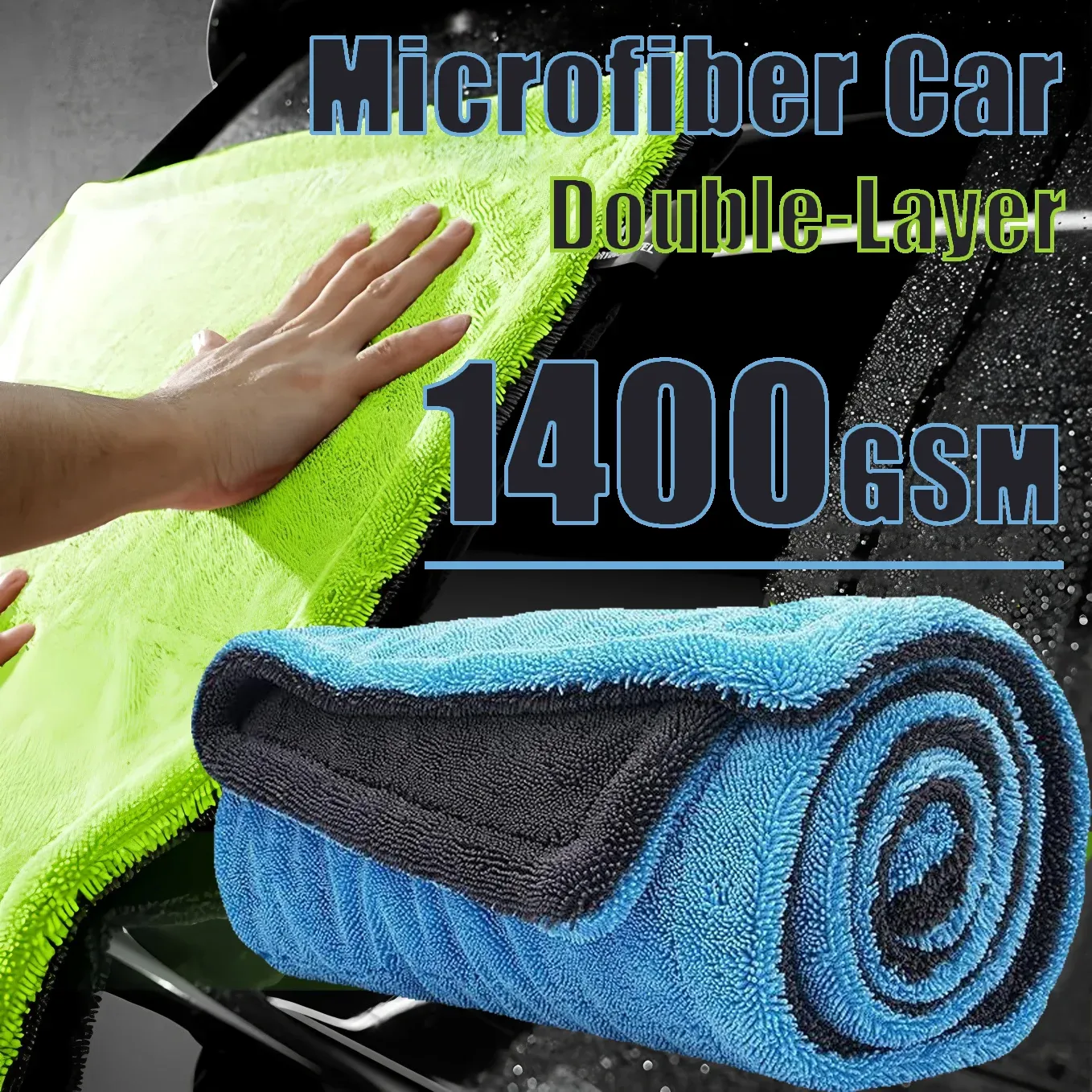Serviette de lavage pour voiture en microfibre, grand chiffon séchage rapide, chiffon de nettoyage pour vitres de voiture super absorbant, chiffon de détailing automobile épais