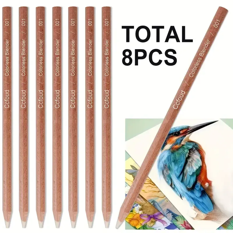 Mélangeur incolore 8 pièces – Idéal pour mélanger et adoucir les bords des crayons de couleur – Crayon non pigmenté à base de cire – Parfait 2