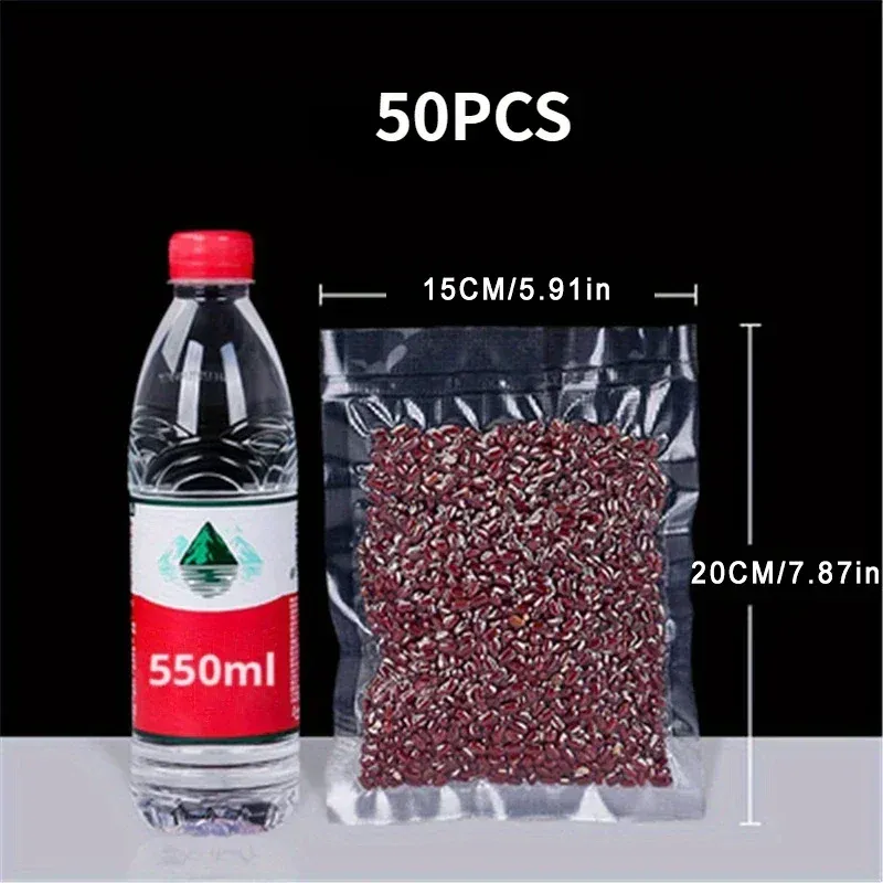 Lot de 50 sacs de mise sous vide jetables, transparents, pour viandes, fruits et légumes 10