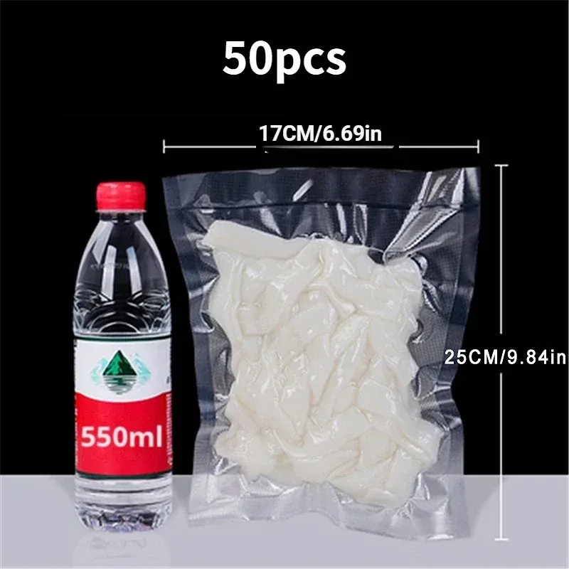 Lot de 50 sacs de mise sous vide jetables, transparents, pour viandes, fruits et légumes 9