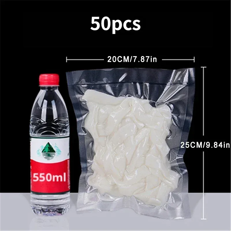 Lot de 50 sacs de mise sous vide jetables, transparents, pour viandes, fruits et légumes 8