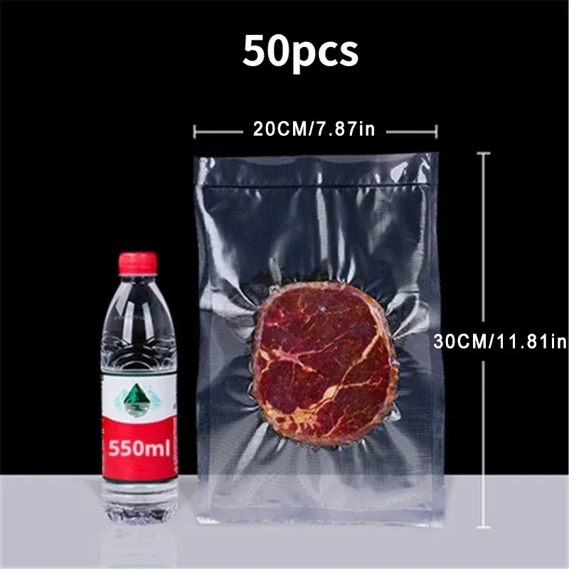 Lot de 50 sacs de mise sous vide jetables, transparents, pour viandes, fruits et légumes 7