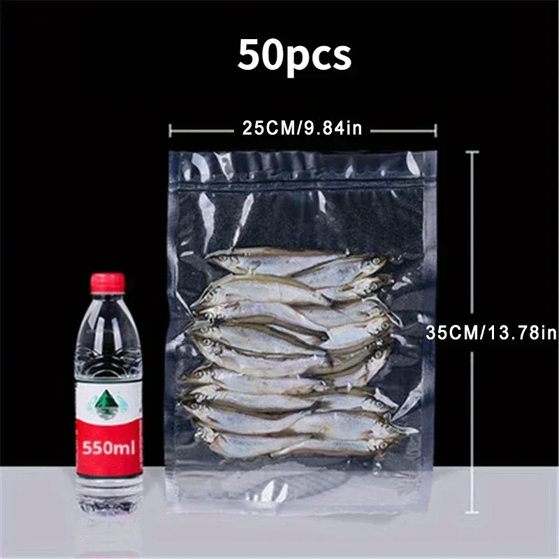 Lot de 50 sacs de mise sous vide jetables, transparents, pour viandes, fruits et légumes 12