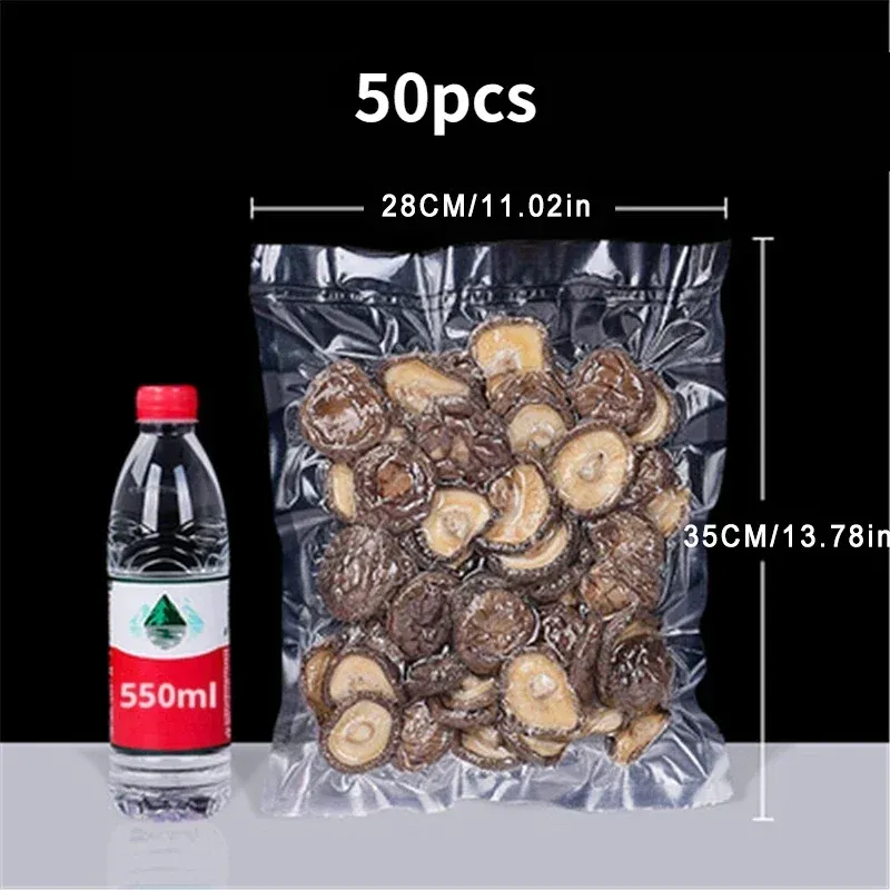 Lot de 50 sacs de mise sous vide jetables, transparents, pour viandes, fruits et légumes 11