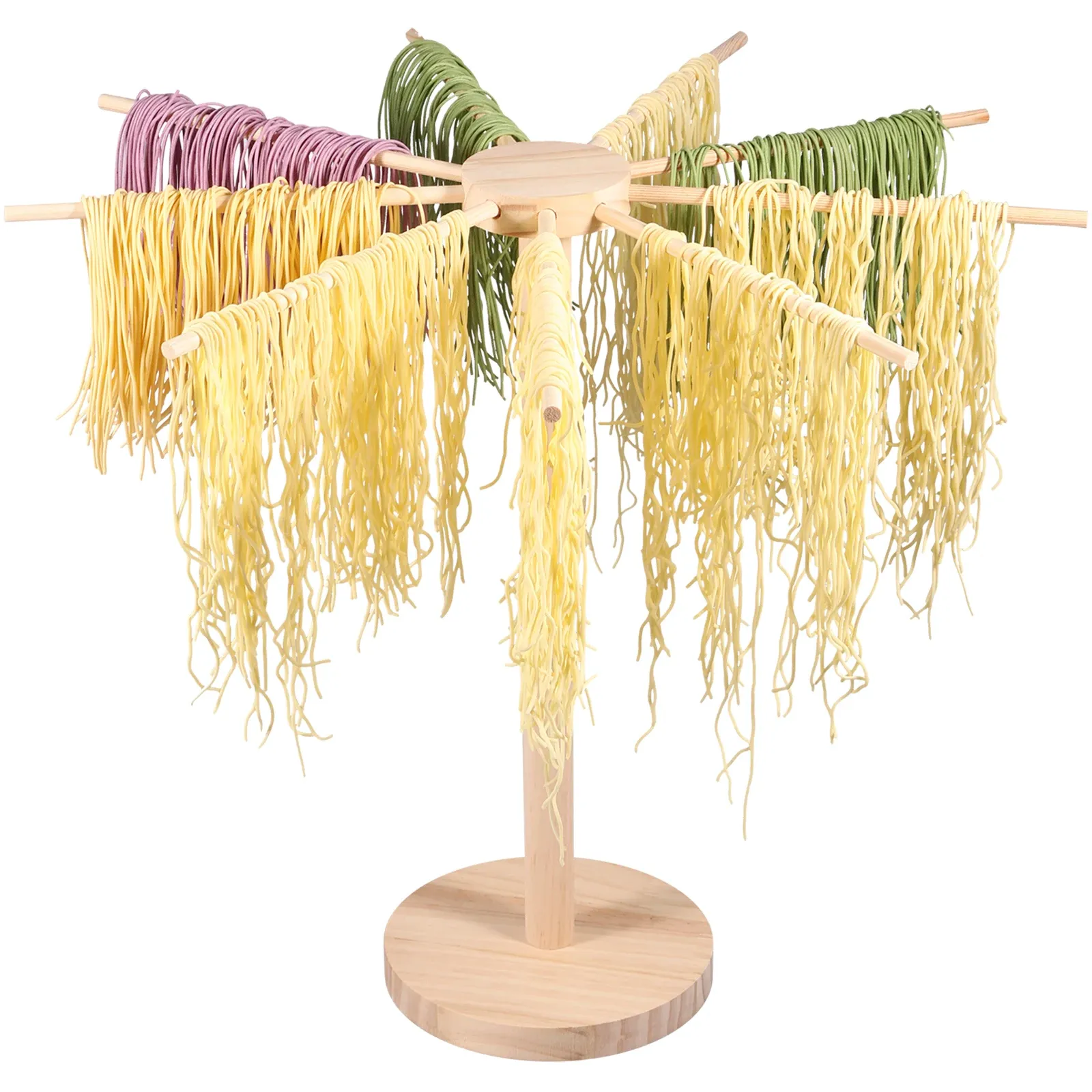 Support de séchage de pâtes en bois naturel, vue d'ensemble