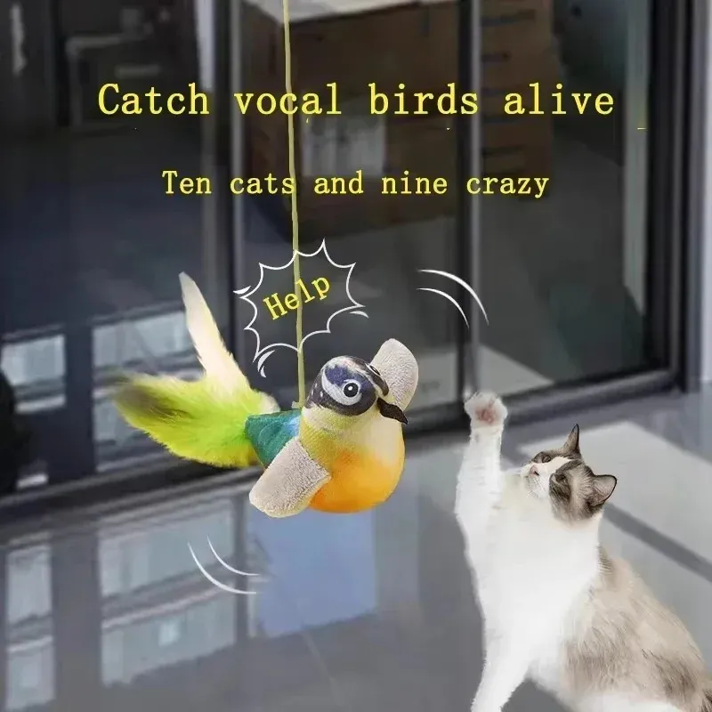 Jouet pour chat imitant le chant des oiseaux, avec corde élastique résistante aux griffures et aux morsures 2