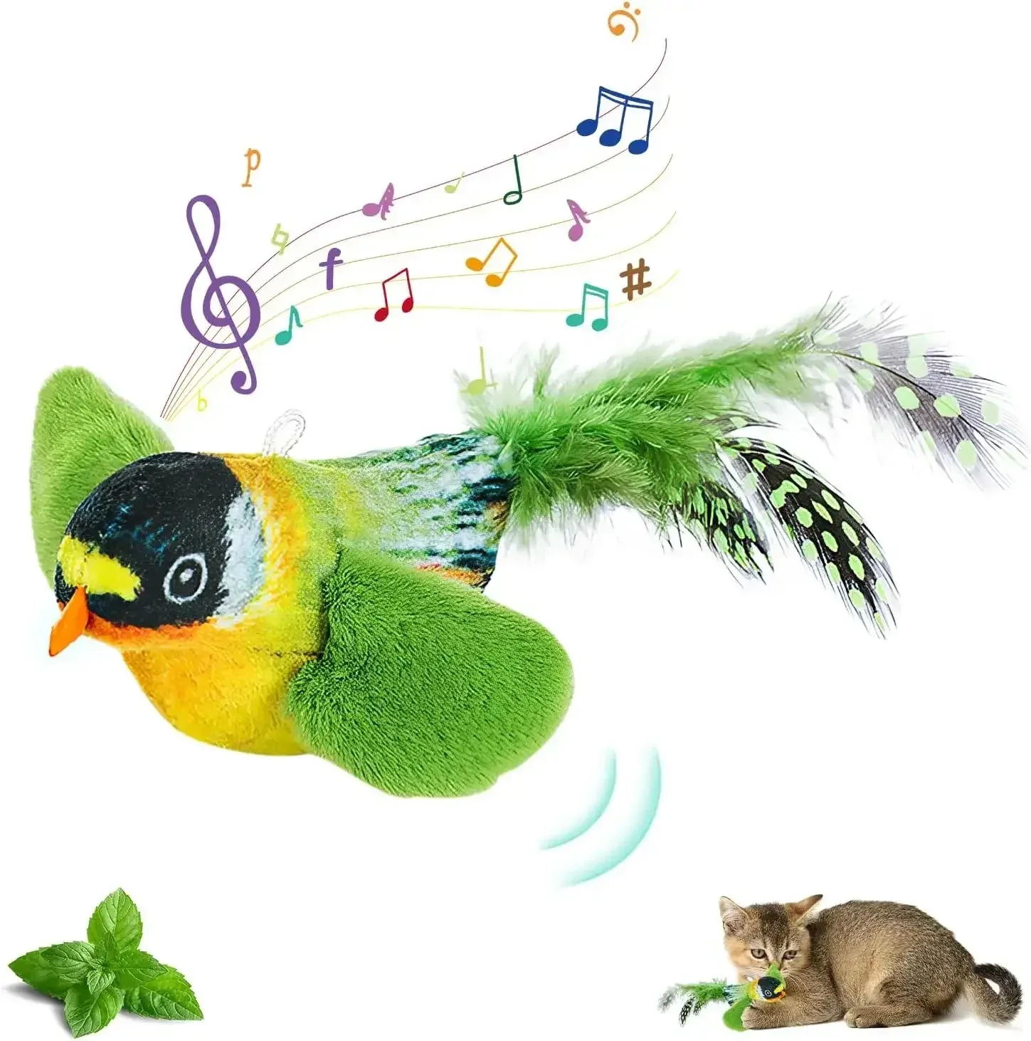 Jouet interactif pour chat à chant d'oiseaux, vue d'ensemble