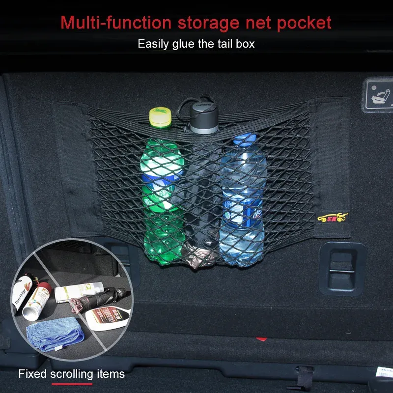Filet de rangement élastique pour siège arrière de voiture, avec fixation adhésive 3