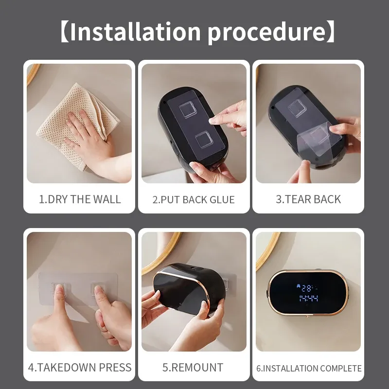 Distributeur de savon moussant automatique et intelligent, rechargeable par USB, pour salle de bain, en ABS bicolore 6
