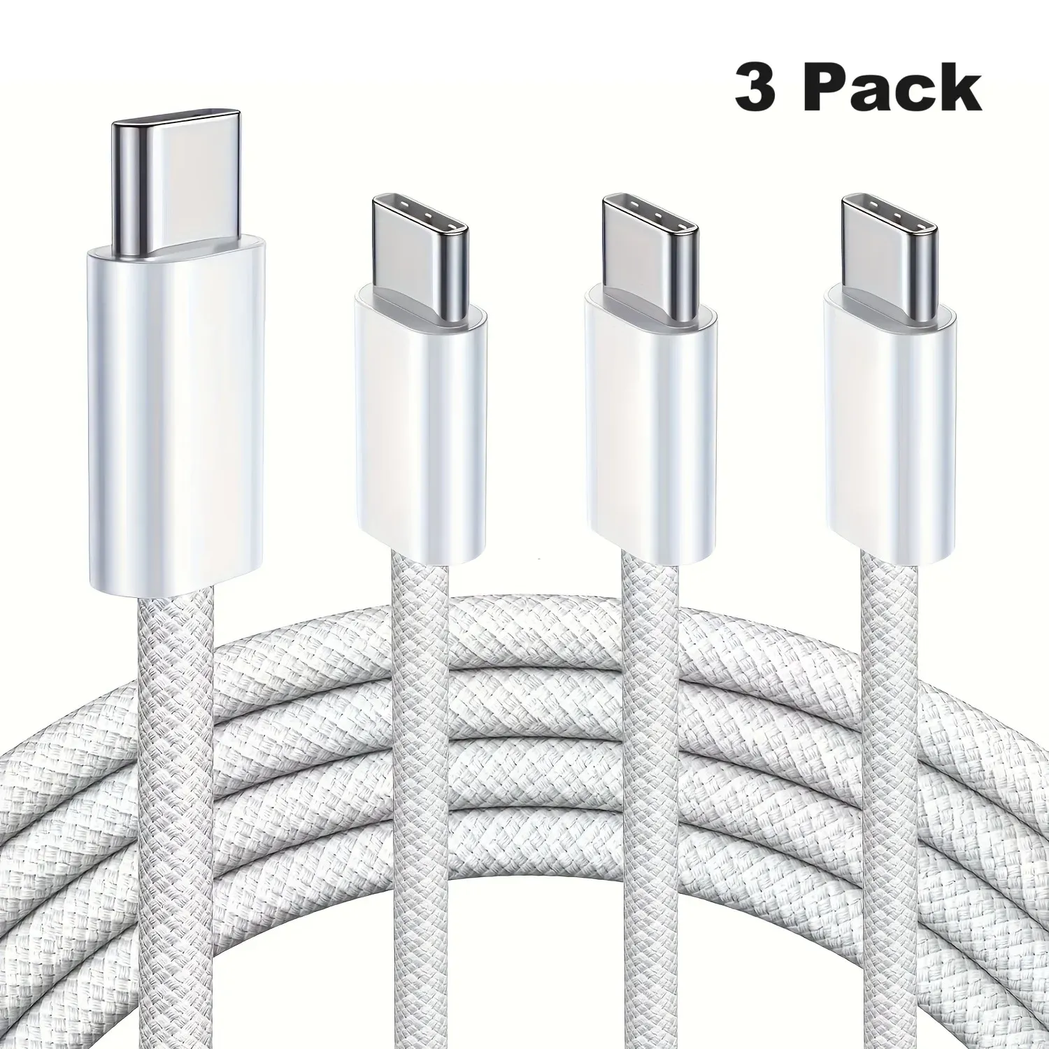 Câble de charge rapide haut de gamme 1 m / 2 m / 3 m 60 W USB-C vers USB-C pour téléphone, tablette, PC et ordinateur portable – lot de 3