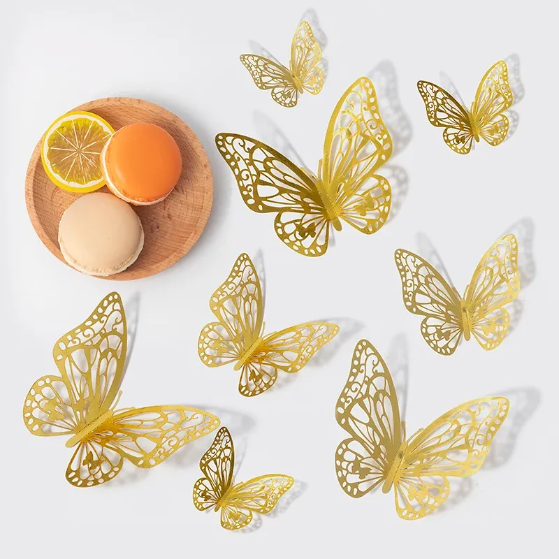 Autocollants muraux papillons 3D creux, lot de 12, décoration de mariage, chambre d'enfants et salon 9