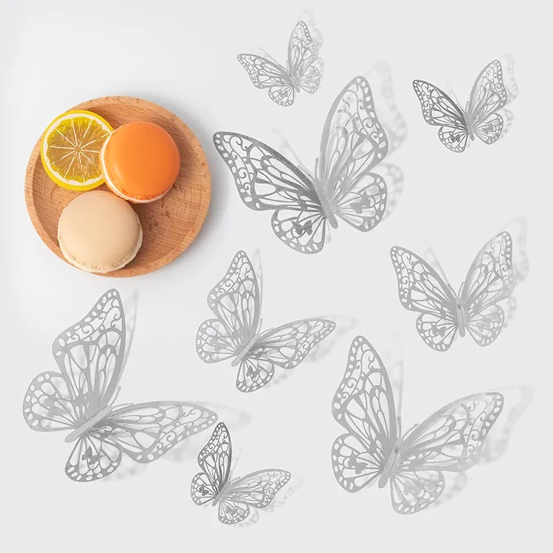 Autocollants muraux papillons 3D creux, lot de 12, décoration de mariage, chambre d'enfants et salon 8