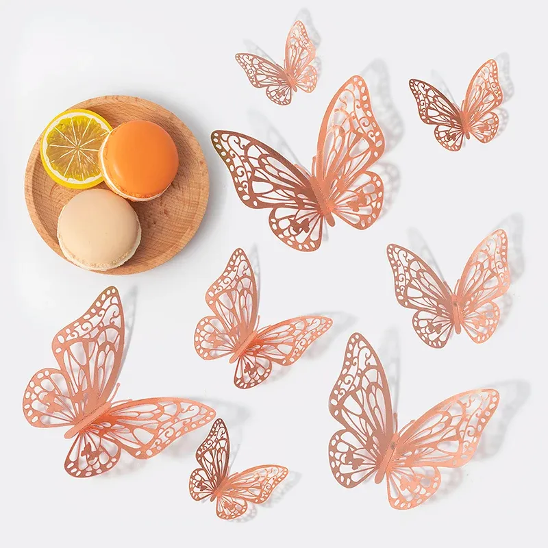 Autocollants muraux papillons 3D creux, lot de 12, décoration de mariage, chambre d'enfants et salon 7