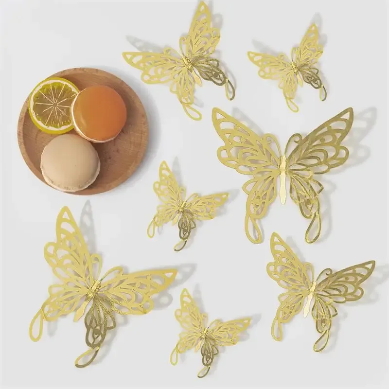Autocollants muraux papillons 3D creux, lot de 12, décoration de mariage, chambre d'enfants et salon 12