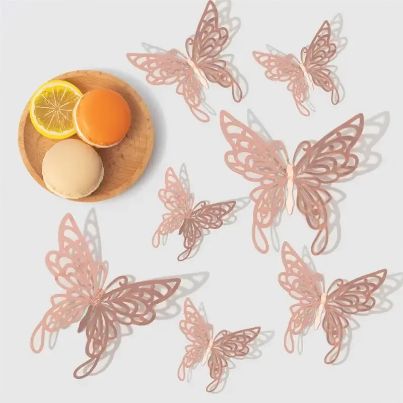 Autocollants muraux papillons 3D creux, lot de 12, décoration de mariage, chambre d'enfants et salon 10