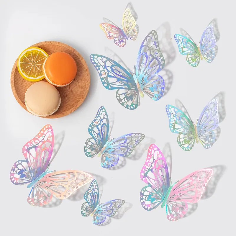 Autocollants muraux papillons 3D creux, lot de 12, décoration de mariage, chambre d'enfants et salon 14